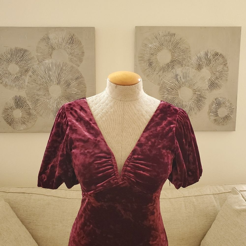 Guess Crushed Velvet Puff-Sleeve Dress Sz 4 - Picture 3 of 13